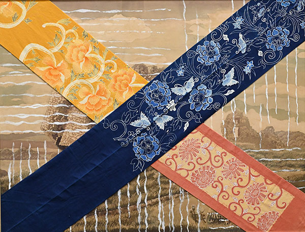 第73回 光陽展　委員　布施 毬江　（ﾌｾ ﾏﾘｴ）　唐草模様のX(エックス〉　（染）　F80